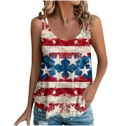 NiSHUIHAN Woman Tank Top Round-Neck Camisoles 2024 Women's Spring and Summer New Tank Eyelet Embroidery Scoop Neck Independence Day Print Casual Fashion Top Black Camisole Women Red 3xl