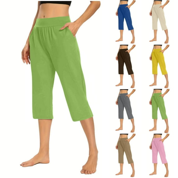 Women'S Capris with Pockets Womens Capris for Summer Tummy-Control Yoga Capris with Pockets Wide Leg Stretchy Pants Plus Size Cropped Pants Green xl