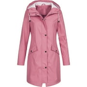 NiSHUIHAN Womens Rain Coat Winter 2024 Jackets Solid Lightweight Hooded Long Raincoat Breathable Rain Jackets Windbreaker Outdoor Plus Size Pinks s