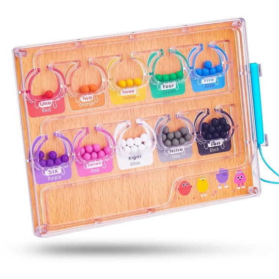 Wood Grain Magnetic Color & Number Maze – Montessori Toddler Wooden & ABS Puzzle Board with Secure Screwed Panel, Educational Color Matching & Counting Toy for Kids Ages 3+(Natural)