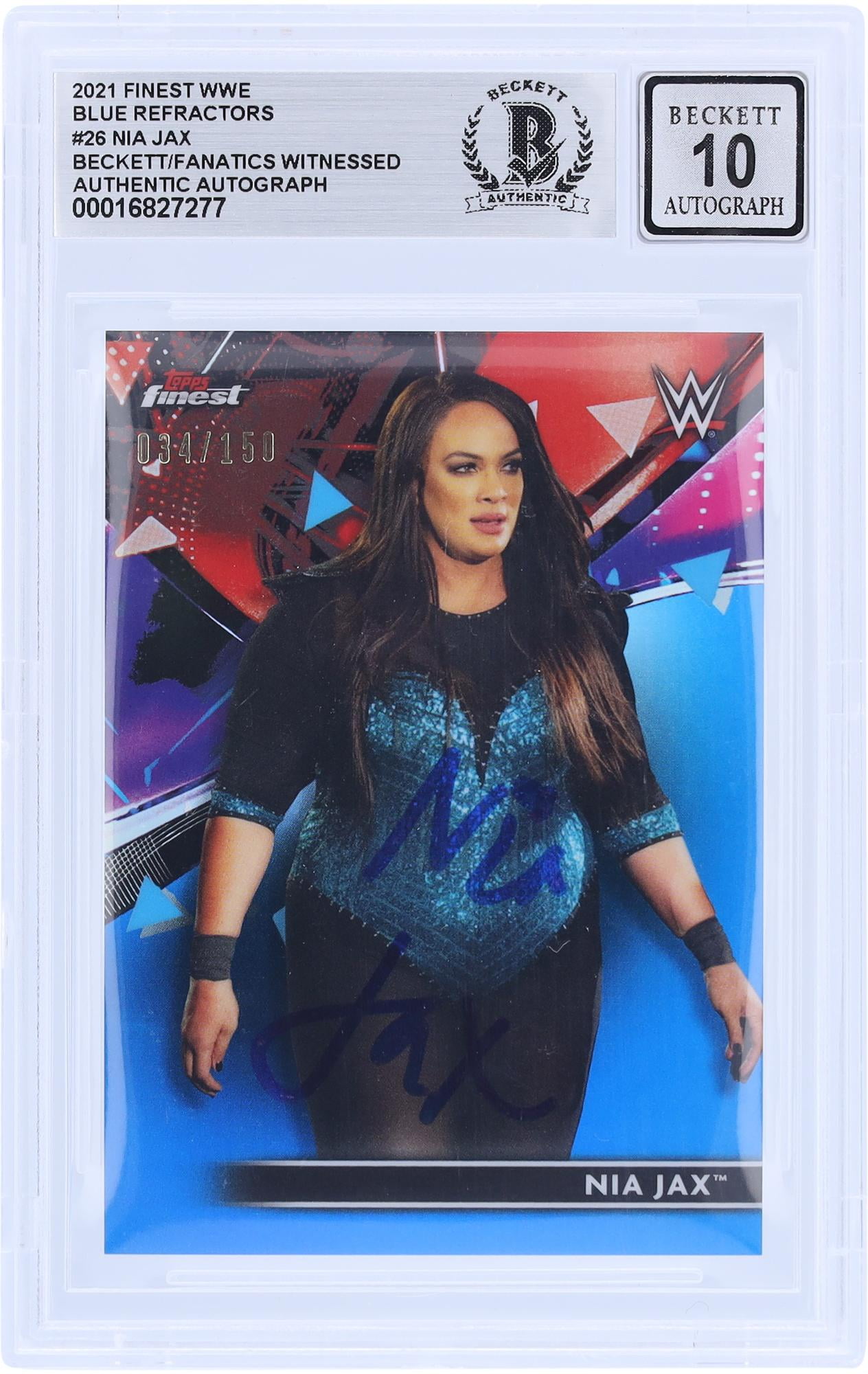 Nia Jax WWE Autographed 2021 Topps Finest Blue Refractors #26 #/150 Beckett Fanatics Witnessed Authenticated 10 Card - Fanatics Authentic Certified