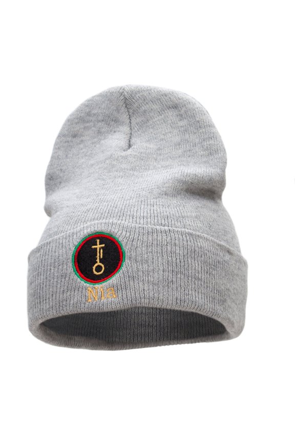 Nia is Purpose Embroidered Knitted Long Beanie - Heather Grey OSFM