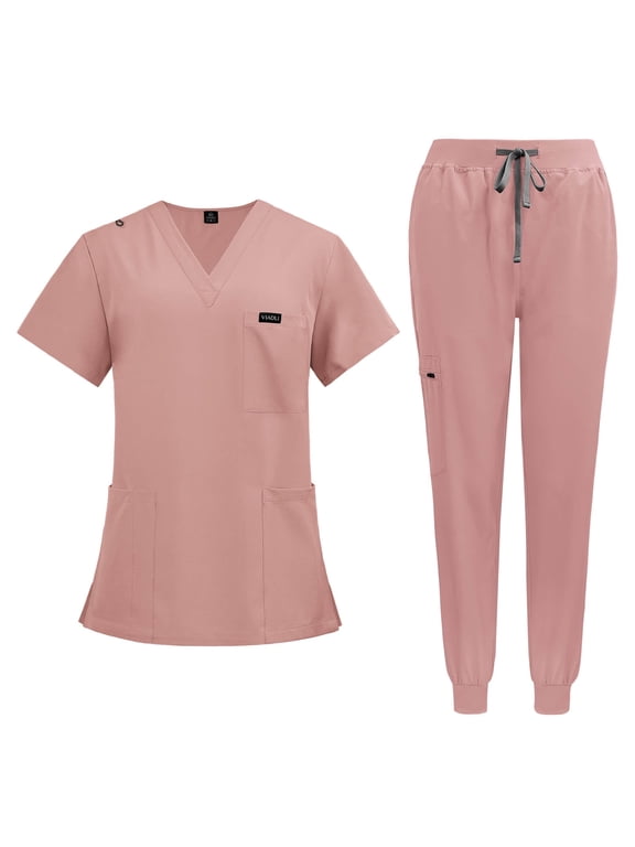 Niaahiaa Scrubs for Women Set Classic V-Neck Top and Yoga Jogger Pant Medical Nursing Uniform Scrubs Set