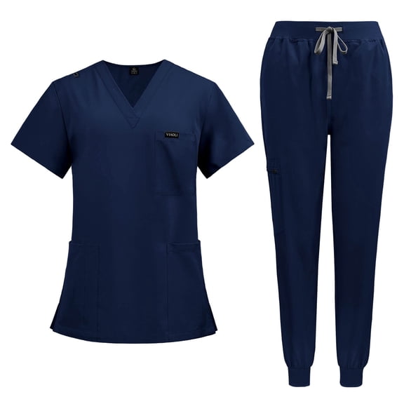 Niaahiaa Scrubs for Women Set Classic V-Neck Top and Yoga Jogger Pant Medical Nursing Uniform Scrubs Set Clearance