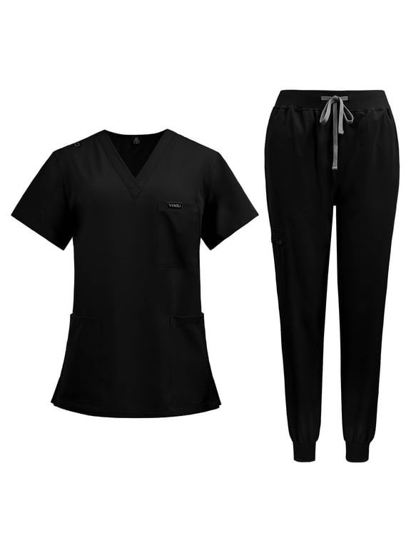 Niaahiaa Scrubs for Women Set Classic V-Neck Top and Yoga Jogger Pant Medical Nursing Uniform Scrubs Set