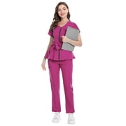 Niaahinn Scrubs for Women Set Modern Scrub Top and 8 Pockets Jogger Pants Medical Nursing Uniforms Scrubs Set