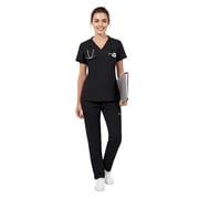 Niaahinn Scrubs for Women Set - V-Neck Top & Elastic Waist Pants for Nursing Uniforms with 7 Pockets