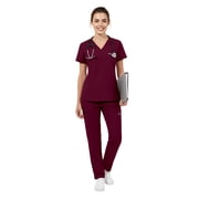 Niaahinn Scrubs for Women Set - V-Neck Top & Elastic Waist Pants for Nursing Uniforms with 7 Pockets