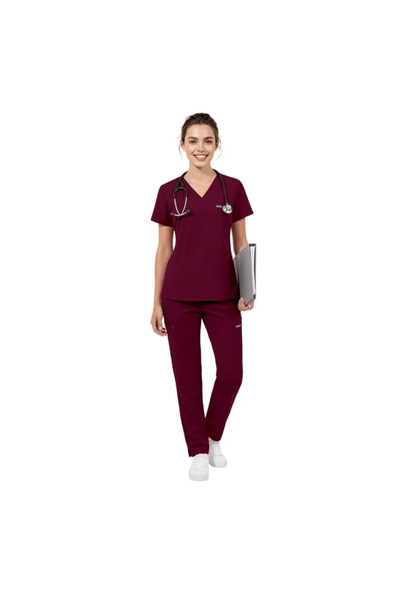 Scrubs for Women Set - V-Neck Top & Elastic Waist Pants for Nursing Uniforms with 7 Pockets