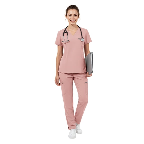 Niaahinn Scrubs for Women Set - V-Neck Top & Elastic Waist Pants for Nursing Uniforms with 7 Pockets