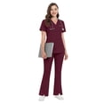 thumbnail image 1 of Niaahinn Women's Medical Scrub Set - V-Neck Top with Pocket & Elastic Waist Flared Split Pants, Nursing Uniforms for Women, 1 of 7