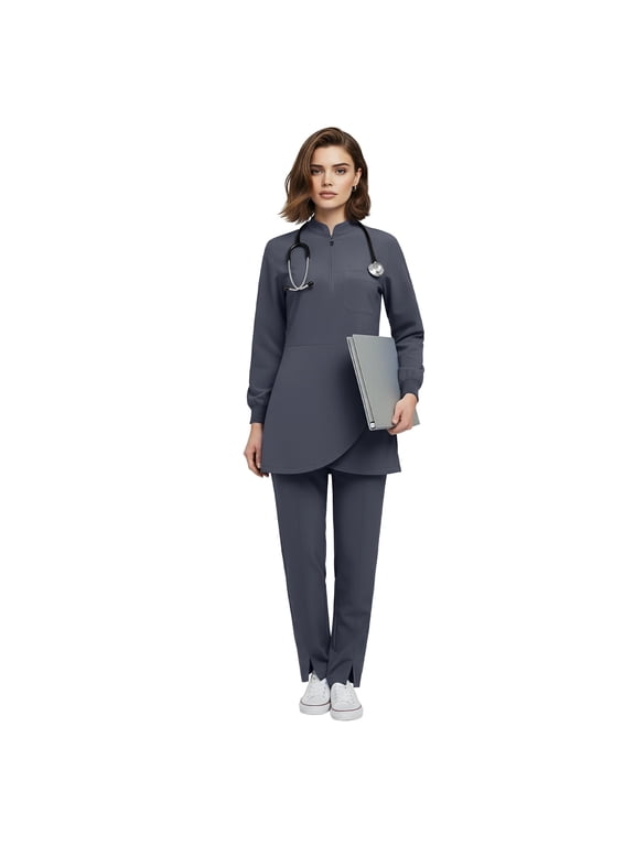 Women's Medical Scrubs Set - Half Zip Top and Straight Leg Pants, Multiple Pockets for Nurses & Doctors