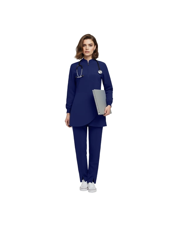 Women's Medical Scrubs Set - Half Zip Top and Straight Leg Pants, Multiple Pockets for Nurses & Doctors