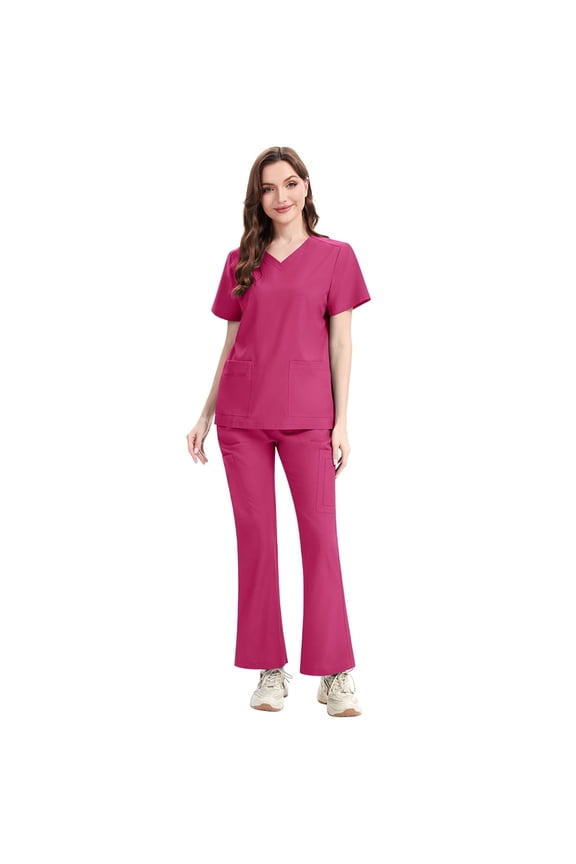 Women's Medical Scrubs Set - Quick Dry V-Neck Top with Pants, Multiple Pockets, Adjustable Drawstring, 10 colors