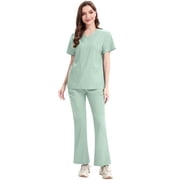 Niaahinn Women's Medical Scrubs Set - Quick Dry V-Neck Top with Pants, Multiple Pockets, Adjustable Drawstring, 10 colors