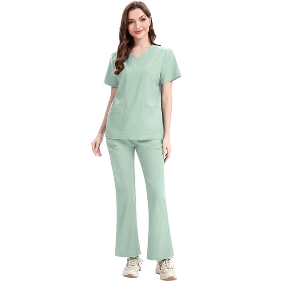 Niaahinn Women's Medical Scrubs Set - Quick Dry V-Neck Top with Pants, Multiple Pockets, Adjustable Drawstring, 10 colors