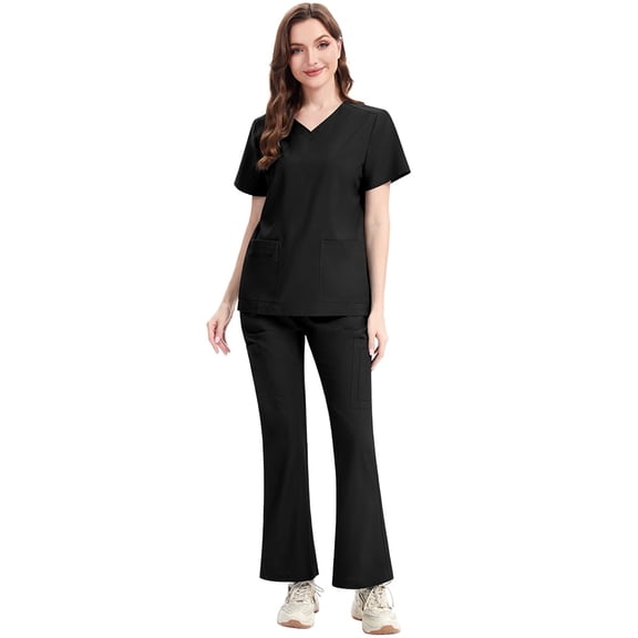 Niaahinn Women's Medical Scrubs Set - Quick Dry V-Neck Top with Pants, Multiple Pockets, Adjustable Drawstring, 10 colors