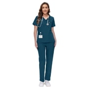 Niaahinn Womens Scrub Set - Soft Stretch V-Neck Top & Elastic Waist Jogger Uniform, 8 Colors