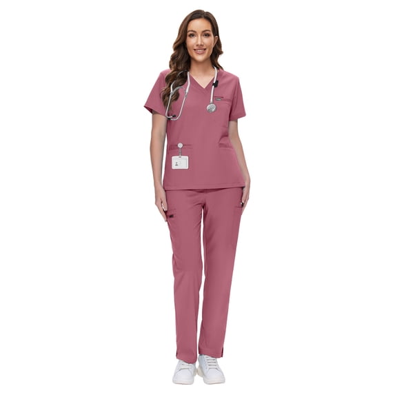 Niaahinn Women's Scrub Set - Soft Stretch V-Neck Top & Elastic Waist Jogger Uniform, 8 Colors