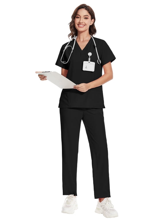 Women's Scrubs Set - V-Neck Top & Drawstring Jogger Scrub Pant for Nursing Uniforms, 9 colors
