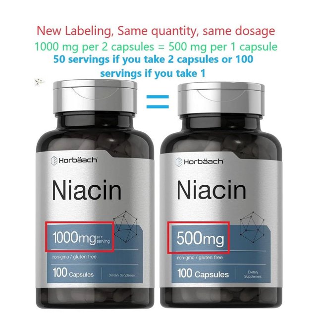 Niacin Vitamin B3 500mg 100 Capsules with Flushing NonGMO, and