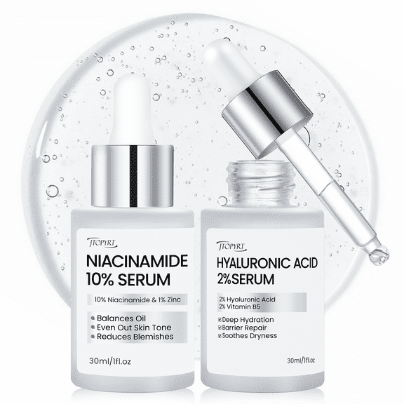Jtopyrt Radiance Boost & Hydration Serum Set Includes Niacinamide Acid Serum and Hyaluronic Acid Serum Hydrating,Smoothing and Plump for All Skin Type 2PC