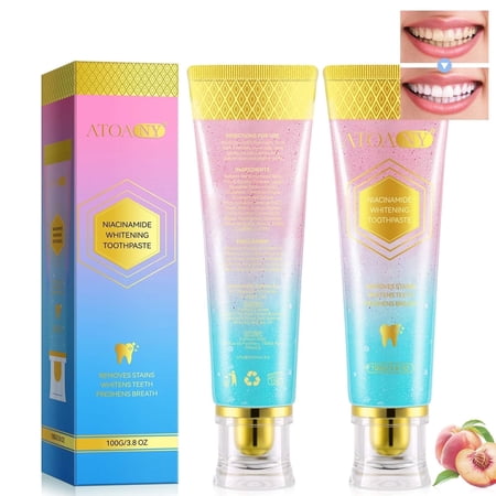 Niacinamide Whitening Toothpaste, Effectively Whitens Teeth, Removes Stains, Protects Tooth Enamel, Freshens Breath 24 Hours - 2Pack