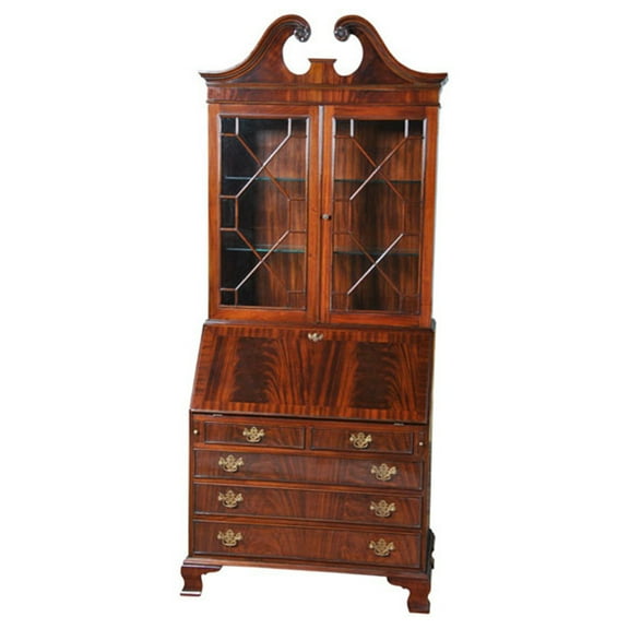 Niagara Antique Style Furniture Mahogany Secretary Desk with Bookcase and Glass Shelves