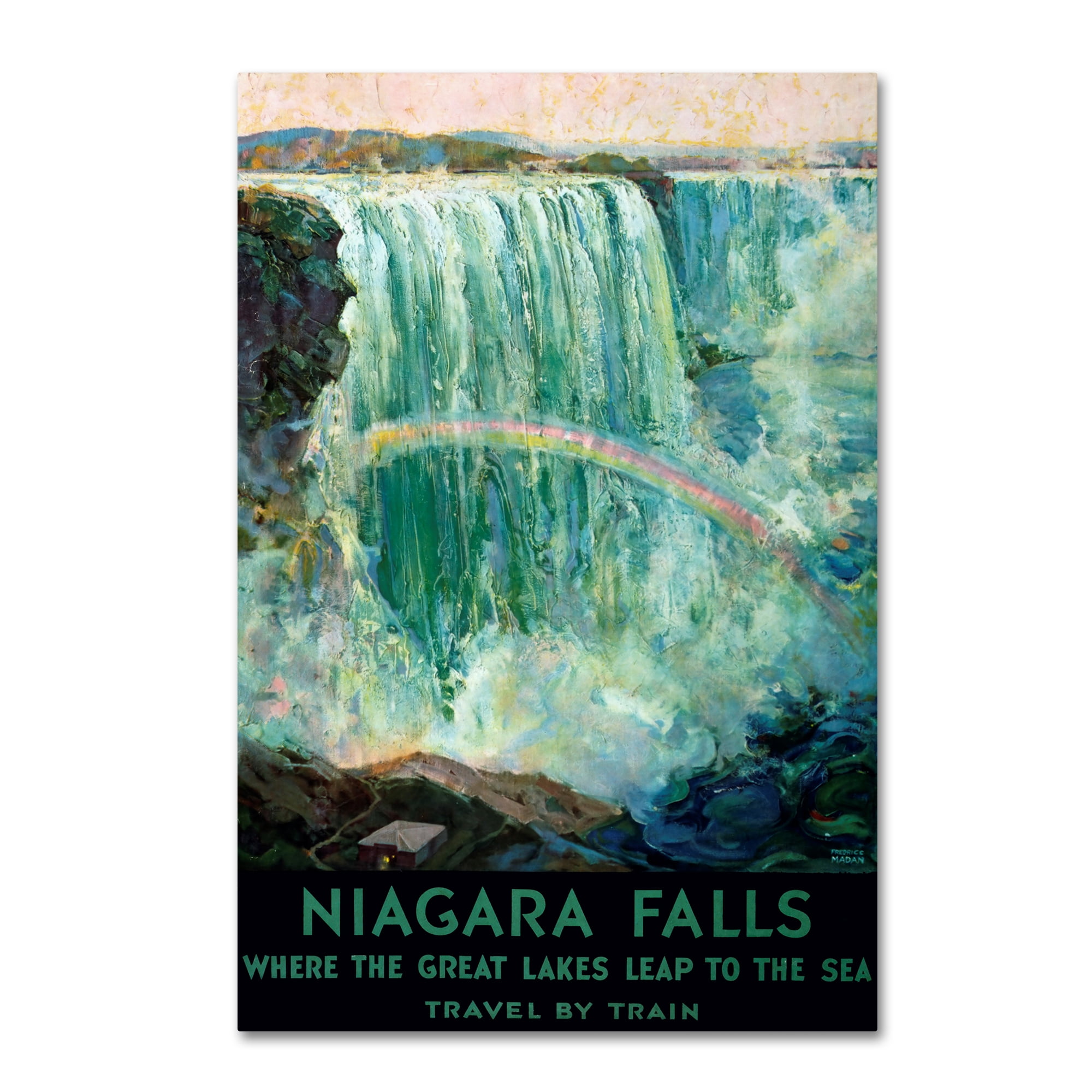 Vintage Niagara Falls Landscape Canvas Art in Mid-Century Modern Style