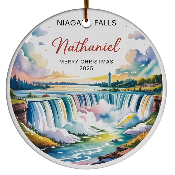 Niagara Falls Christmas Ornament 2025, Custom Name Text & Waterfall Christmas Ornaments, Niagara Falls State Park New York USA Christmas Ornament, Gift for Xmas Travel Lover