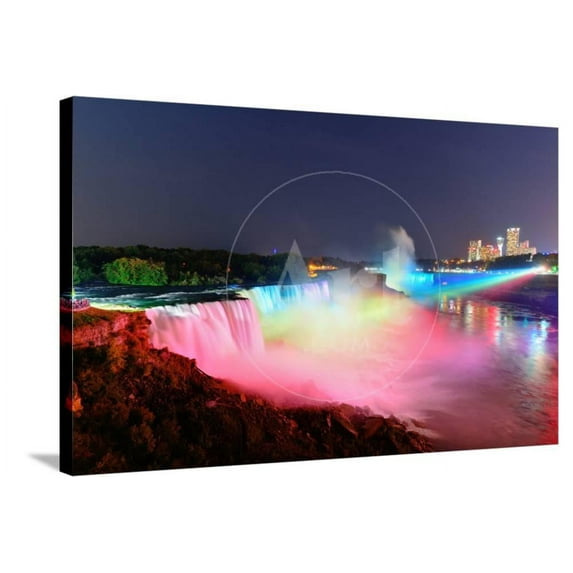 Niagara Falls Lit at Night by Colorful Lights, Stretched Canvas Wall Art by Songquan Deng Sold by Art.Com