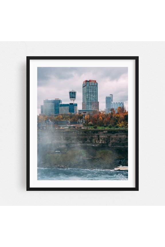 Niagara Falls from NY 04 - Niagara Falls New York Photography Cityscape Autumn Waterfall Skyline Architecture Travel Poster Scenic Black Framed Wall Art Print 6 x 8 inches