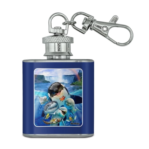 Niagara Falls New York Canada Selfie Orca Shark Dolphin Stainless Steel 1oz Mini Flask Key Chain