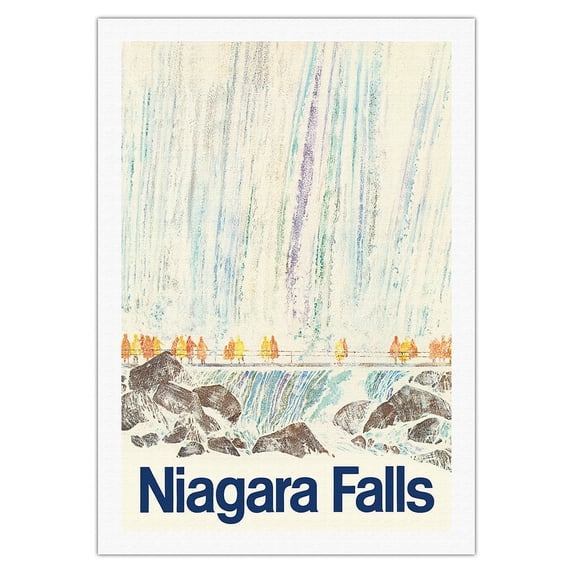 Niagara Falls New York - Canadian Boarder - Vintage Airline Travel Poster c.1968 - Fine Art Rolled Canvas Print 27in x 40in