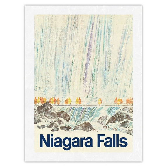 Niagara Falls New York - Canadian Boarder - Vintage Airline Travel Poster c.1968 - Japanese Unryu Rice Paper Art Print (Unframed) 18 x 24 in