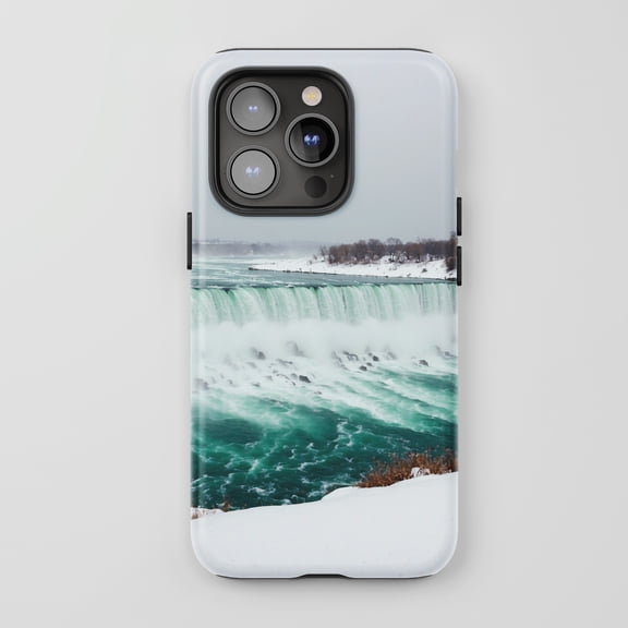 Niagara Falls Winter Scene for All iPhone Series Tough Phone Case Nature Photography Teal White