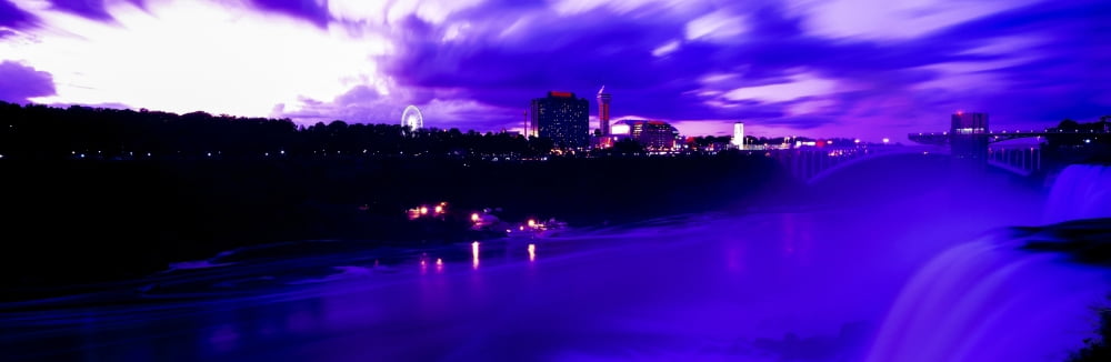 Niagara Falls at Dusk Niagara River Niagara County New York State USA Canvas Art - Panoramic Images (36 x 12)