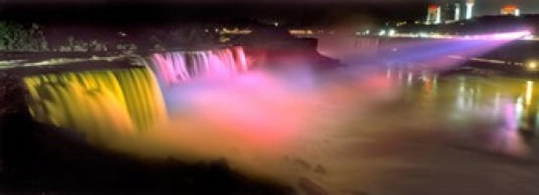 Niagara Falls at night Niagara River Niagara County New York State USA Canvas Art - Panoramic Images (18 x 7)