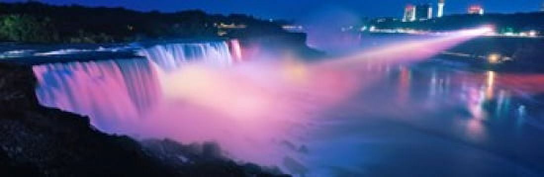 Niagara Falls at night Niagara River Niagara County New York State USA Canvas Art - Panoramic Images (36 x 12)