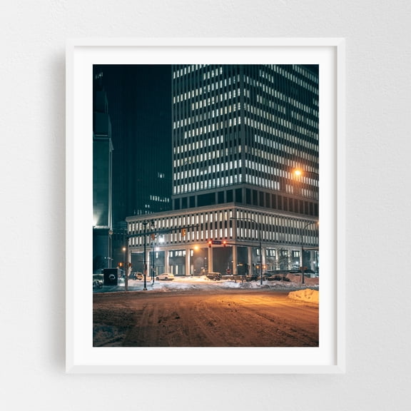 Niagara & Franklin, Buffalo 03 - Buffalo New York Photography Architecture City Winter Nightlife Street Photography Snow White Framed Wall Art Print 6 x 8 inches