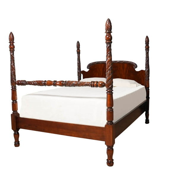 Niagara Furniture Queen Poster Bed with Hand Carved Pineapple Topped Posts, Mahogany