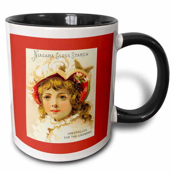 3drose, Niagara Gloss Starch Unequalled for the Laundry with Victorian Girl in a Hat, 15oz Two-tone Black Mug