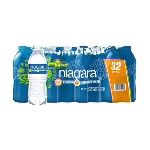 Niagara Bottling Purified Drinking Water, 16.9 fl oz Bottles (32 Pack)