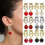 Niahfd Earrings for Women Chinese New Year Dragon Earrings for Women Glitter Cubic Zirconia Pearl Dangle Expectation A Sense Of Party Gift Jewelry Accessories Black