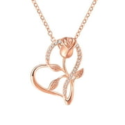 Niahfd Gold Necklace for Women Rose Necklace for Women Girls Zirconia Love Heart Pendant Necklace Jewelry Jewelry A