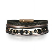 Niahfd Jewelry on Sale Women Leather Cuff Bracelet Set Multilayer Wrap Bracelet Irregular Gravel Bracelet Magnetic Clasp Bracelet Gold Bracelets for Women Black