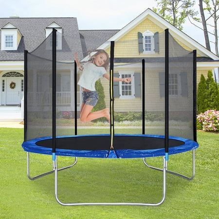 NiamVelo 10 ft Trampoline with Safety Enclosure Net ,Outdoor Jump Round Trampoline with PVC Spring Cover Padding for Kids , Blue