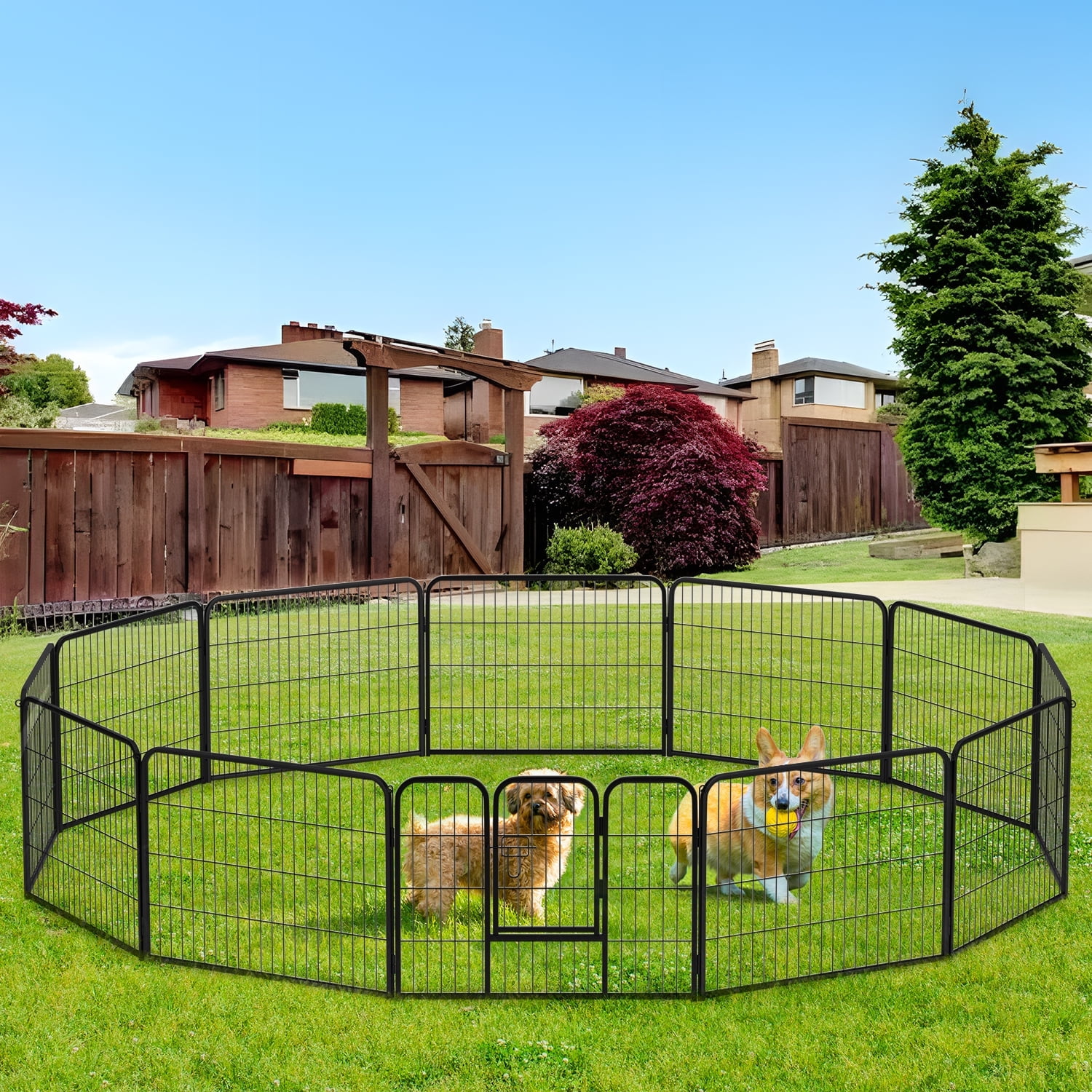 Black Metal 32x24 Inch Round Dog Playpen for Medium Dogs