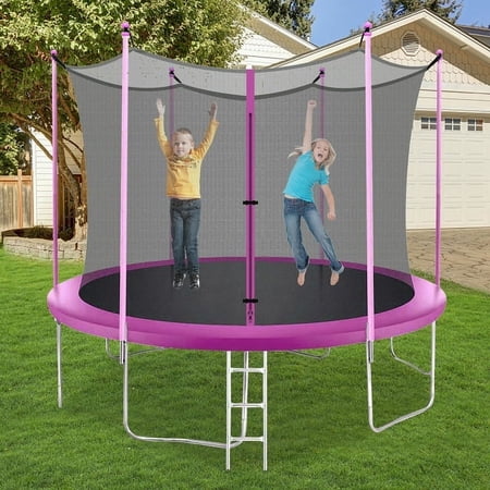 NiamVelo 12 ft Trampoline with Enclosure Net Outdoor Jump Rectangle Trampoline Combo Bounce Exercise Trampoline PVC Spring Cover Padding for Kids and Adults, Pink