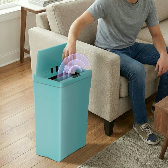 NiamVelo 13 Gal Automatic Trash Can Garbage Can with Lid Touch Free Trash Can Sensor Kitchen Waste Bin for Home & Office, Blue